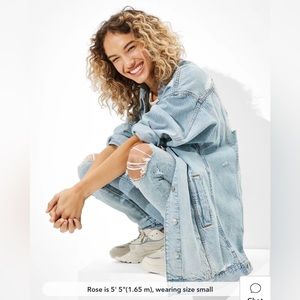 Oversized Distressed Denim Jacket Size M